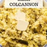 Pin for Vegan Irish Colcannon recipe on Resplendent Kitchen blog.