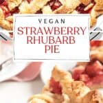Pin for vegan strawberry rhubarb pie recipe on Resplendent Kitchen blog.