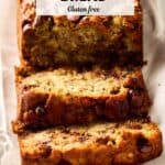 Pin for Vegan Banana Bread gluten free with chocolate chips.