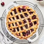 Vegan Cherry Pie in a pie dish.