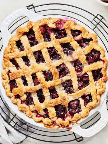 Vegan Cherry Pie in a pie dish.