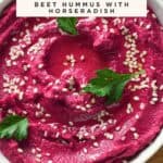Pin for Roasted Beet Hummus with Horseradish.