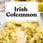 Pin for Vegan Irish Colcannon recipe on Resplendent Kithcen blog.